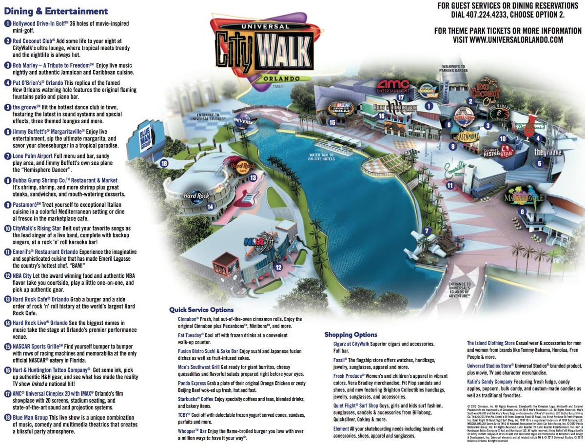 უნივერსალური Orlando citywalk რუკა