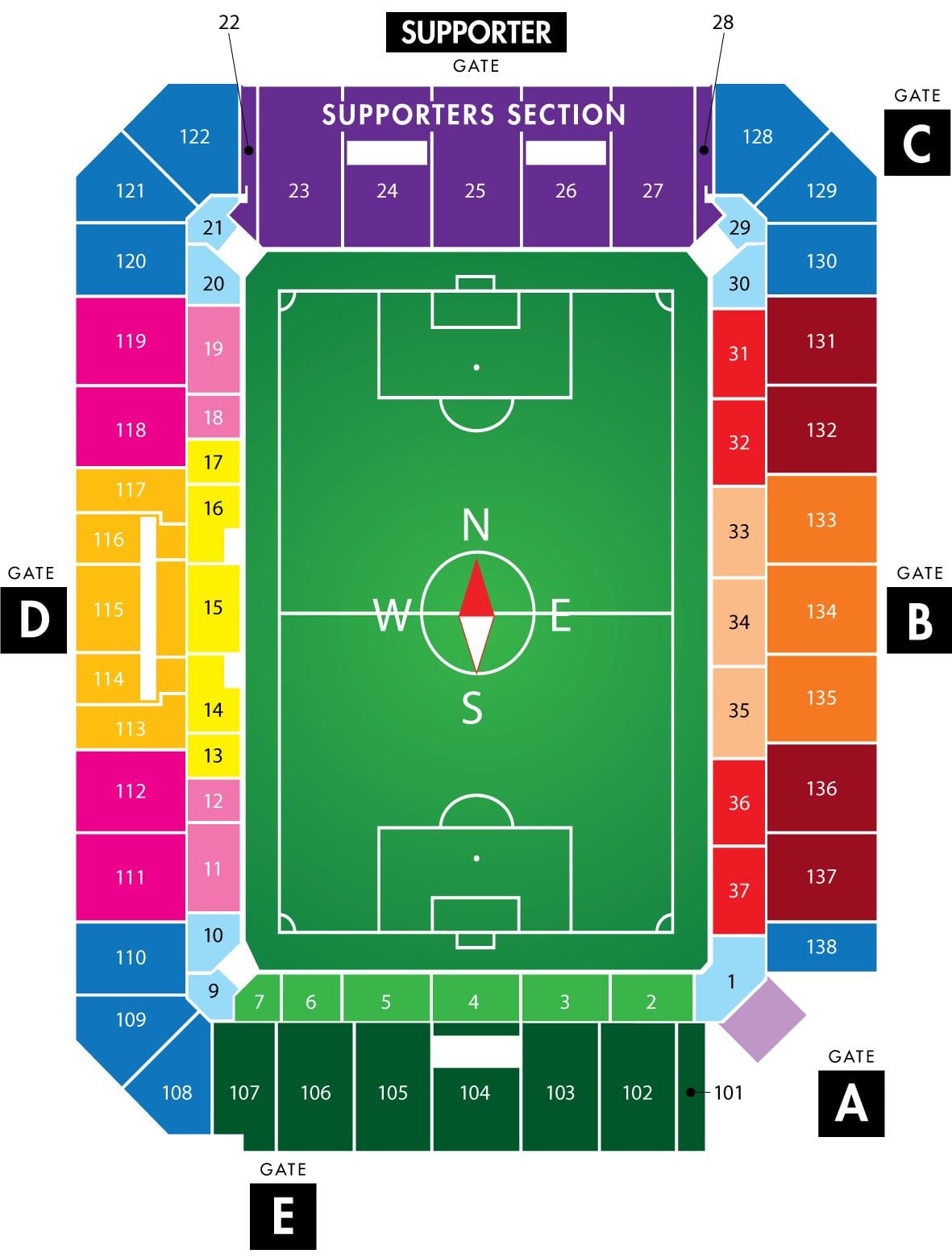 Orlando ქალაქში საფეხბურთო სტადიონზე რუკა